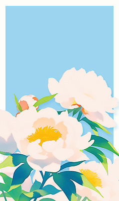 PSD 하늘색 잎 일러스트 봄꽃 사람없음 작약 국내일러스트 식물 꽃 파란색 봄 파일형식