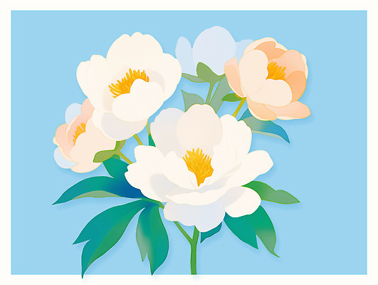 PSD 하늘색 잎 일러스트 봄꽃 사람없음 작약 국내일러스트 식물 꽃 파란색 봄 파일형식