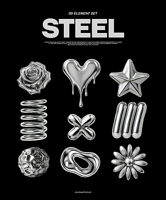 PSD 편집이미지 별 추상 사람없음 세트 장미 금속 검은색 흐름 하트 고리 철 엘리먼트 편집3D 자연요소 모양 꽃 컬러 컨셉 무늬 재질 3D 파일형식