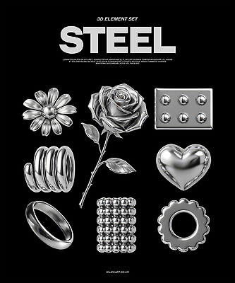 PSD 편집이미지 추상 사람없음 세트 장미 쌓기 금속 검은색 하트 반지 원형 철 레고 엘리먼트 편집3D 모양 도형 꽃 컬러 무늬 장신구 모션 재질 장난감 3D 파일형식