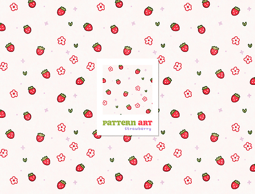 PSD 분홍색 백그라운드 패턴 일러스트 딸기 사람없음 빨간색 새싹 폴라로이드사진 딸기꽃 국내일러스트 식물 꽃 컬러 무늬 과일 폴라로이드 파일형식