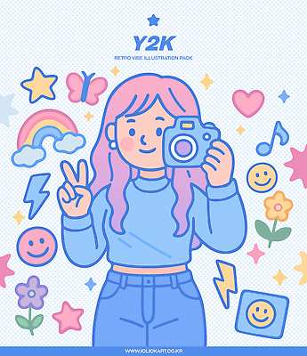 여자 꽃 별 나비 무지개 스티커 음표 일러스트 한명 미소 들기 성인 파란색 반짝임 카메라 하트 셀프카메라 복고 브이 이모티콘 번개모양 성인여자한명만 Y2K 국내일러스트 AI파일 자연요소 모양 식물 1 기호 음악 컬러 곤충 컨셉 모션 표정 사람 손짓 전자제품 사진촬영 번개 여자한명만 성인여자만 파일형식 벡터