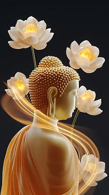 JPG 편집이미지 불교 상반신 사람없음 빛 눈감음 부처님오신날 웨이브 부처님상 연꽃차 황금불상 편집실사 AI포토 AI콘텐츠 기념일 종교 모션 불상 CG 부처 꽃차 파일형식