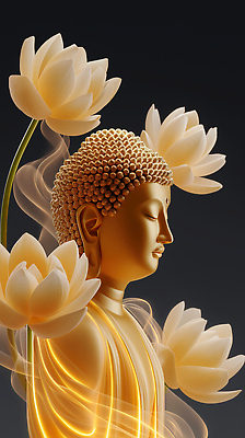 JPG 편집이미지 불교 상반신 사람없음 빛 눈감음 부처님오신날 웨이브 부처님상 연꽃차 황금불상 편집실사 AI포토 AI콘텐츠 기념일 종교 모션 불상 CG 부처 꽃차 파일형식