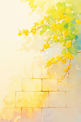 JPG 일러스트 자연 수채화 돌담 따뜻함 그림자 사람없음 햇빛 노란색 봄풍경 개나리 봄배경 국내일러스트 AI일러스트 AI콘텐츠 꽃 컬러 백그라운드 풍경 담장 태양 봄 돌_바위 생태계 파일형식