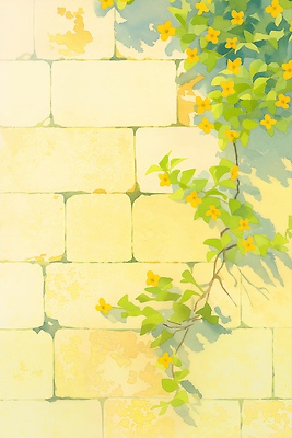 JPG 일러스트 자연 수채화 돌담 따뜻함 그림자 사람없음 햇빛 노란색 봄풍경 개나리 봄배경 국내일러스트 AI일러스트 AI콘텐츠 꽃 컬러 백그라운드 풍경 담장 태양 봄 돌_바위 생태계 파일형식