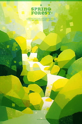 PSD 일러스트 자연 사람없음 초록색 봄풍경 바위 개울 숲속 감성 싱그러움 국내일러스트 컬러 컨셉 풍경 강 봄 돌_바위 숲 생태계 파일형식