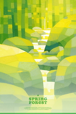 PSD 일러스트 자연 사람없음 연두색 햇빛 봄풍경 바위 개울 숲속 감성 싱그러움 국내일러스트 컨셉 풍경 초록색 강 태양 봄 돌_바위 숲 생태계 파일형식