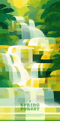 PSD 잎 일러스트 자연 사람없음 초록색 물 강 봄풍경 폭포 흐름 바위 숲속 감성 싱그러움 국내일러스트 자연요소 식물 컬러 컨셉 풍경 봄 돌_바위 숲 생태계 파일형식