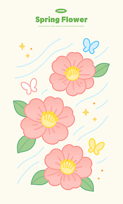 꽃 나비 일러스트 사람없음 노란색 봄 데이지 국내일러스트 AI파일 식물 계절 컬러 곤충 파일형식 벡터