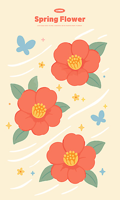 꽃 나비 일러스트 사람없음 노란색 봄 동백 국내일러스트 AI파일 식물 계절 컬러 곤충 파일형식 벡터