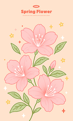 꽃 일러스트 사람없음 주황색 봄 꽃봉오리 철쭉 국내일러스트 AI파일 식물 계절 컬러 파일형식 벡터