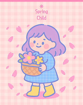 전신 여자 꽃잎 어린이 분홍색 일러스트 한명 들기 소녀 귀여움 봄 체크무늬 꽃바구니 소녀한명만 아기자기 국내일러스트 AI파일 1 계절 꽃 컬러 컨셉 무늬 모션 사람 바구니 여자한명만 소녀만 파일형식 벡터