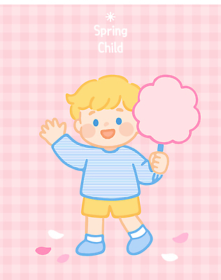 전신 남자 꽃잎 어린이 분홍색 일러스트 한명 들기 소년 금발 귀여움 봄 체크무늬 손인사 솜사탕 소년한명만 아기자기 국내일러스트 AI파일 1 헤어스타일 계절 꽃 컬러 컨셉 무늬 모션 디저트 사람 인사 남자한명만 소년만 파일형식 벡터