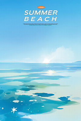 PSD 파도 일러스트 자연 하늘 수채화 사람없음 파란색 여름풍경 시원함 수평선 윤슬 청량 국내일러스트 물결 바다 컬러 풍경 생태계 파일형식 여름_계절