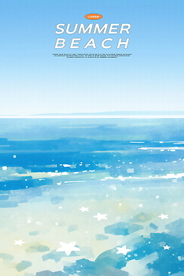 PSD 파도 일러스트 자연 하늘 수채화 해변 사람없음 파란색 반짝임 여름풍경 시원함 수평선 윤슬 청량 국내일러스트 물결 바다 컬러 모션 풍경 생태계 파일형식 여름_계절