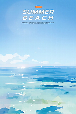 PSD 구름 일러스트 자연 수채화 해변 사람없음 파란색 여름풍경 시원함 수평선 윤슬 청량 국내일러스트 자연요소 물결 바다 컬러 풍경 생태계 파일형식 여름_계절