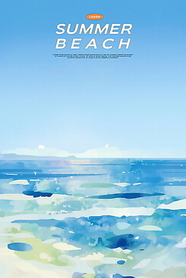 PSD 물결 파도 일러스트 자연 수채화 해변 사람없음 파란색 여름풍경 시원함 청량 국내일러스트 바다 컬러 풍경 생태계 파일형식 여름_계절