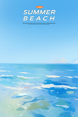 PSD 파도 일러스트 자연 하늘 수채화 사람없음 파란색 여름풍경 시원함 수평선 청량 국내일러스트 바다 컬러 풍경 생태계 파일형식 여름_계절