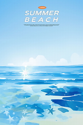 PSD 구름 파도 일러스트 자연 하늘 수채화 해변 사람없음 파란색 여름풍경 시원함 수평선 윤슬 청량 국내일러스트 자연요소 물결 바다 컬러 풍경 생태계 파일형식 여름_계절