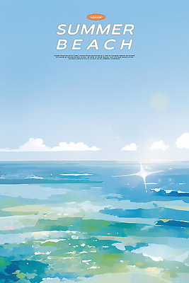 PSD 구름 파도 일러스트 자연 하늘 수채화 사람없음 파란색 여름풍경 시원함 수평선 윤슬 청량 국내일러스트 자연요소 물결 바다 컬러 풍경 생태계 파일형식 여름_계절