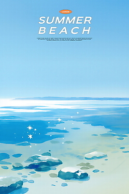 PSD 일러스트 자연 하늘 수채화 해변 사람없음 파란색 여름풍경 바위 시원함 윤슬 청량 국내일러스트 물결 바다 컬러 풍경 돌_바위 생태계 파일형식 여름_계절