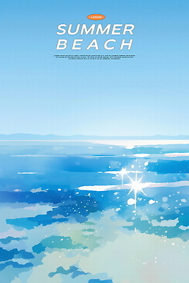 PSD 파도 일러스트 자연 하늘 수채화 해변 사람없음 파란색 반짝임 여름풍경 시원함 윤슬 청량 국내일러스트 물결 바다 컬러 모션 풍경 생태계 파일형식 여름_계절