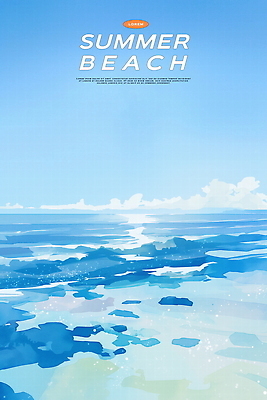 PSD 구름 파도 일러스트 자연 하늘 수채화 해변 사람없음 파란색 맑음 여름풍경 시원함 수평선 윤슬 청량 국내일러스트 자연요소 물결 바다 컬러 날씨 풍경 생태계 파일형식 여름_계절