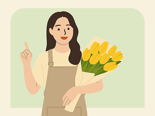 여자 꽃다발 일러스트 응원 한명 웃음 들기 상반신 성인 연두색 경제 앞치마 튤립 가리킴 즐거움 플로리스트 성인여자한명만 소상공인 국내일러스트 AI파일 직업 1 꽃 감정 모션 표정 사람 손짓 초록색 상인 여자한명만 성인여자만 파일형식 벡터