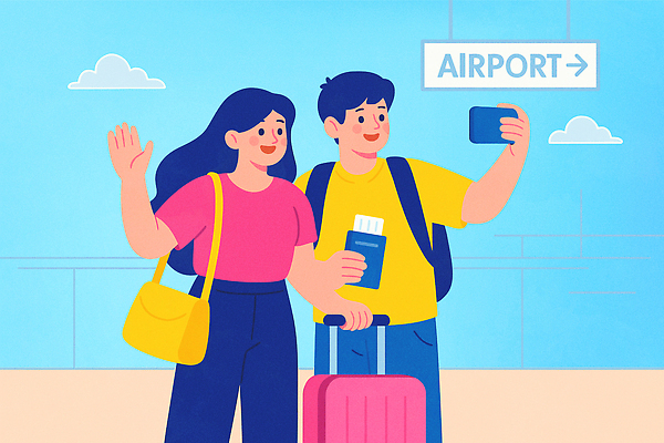 구름 여자 남자 커플라이프 여행 데이트 일러스트 배낭 하늘 미소 들기 성인 두명 스마트폰 캐리어 봄 잡기 공항 셀프카메라 즐거움 여권 손인사 설렘 성인만 국내일러스트 AI파일 자연요소 라이프스타일 커플 계절 감정 가방 교통시설 모션 표정 사람 핸드폰 스마트기기 여행가방 사진촬영 인사 파일형식 벡터