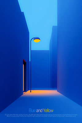 PSD 편집이미지 가로등 사람없음 건물 파란색 빛 노란색 문 새벽 골목길 이미지편집 자연요소 건축물 공공시설 길 컬러 파일형식