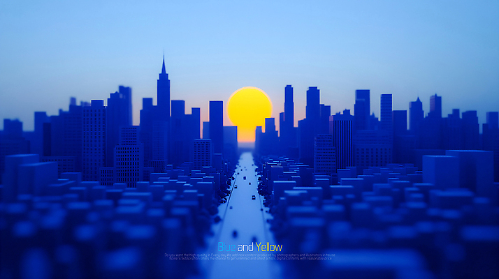 PSD 편집이미지 도로 하늘 빌딩 사람없음 파란색 빛 햇빛 노란색 노을 새벽 도시 이미지편집 자연요소 길 컬러 교통시설 건물 태양 파일형식