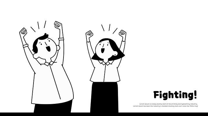 여자 남자 일러스트 응원 미소 정장 상반신 성인 두명 손들기 파이팅 기쁨 만세 직장인 성인만 국내일러스트 AI파일 직업 옷 감정 모션 표정 사람 파일형식 벡터