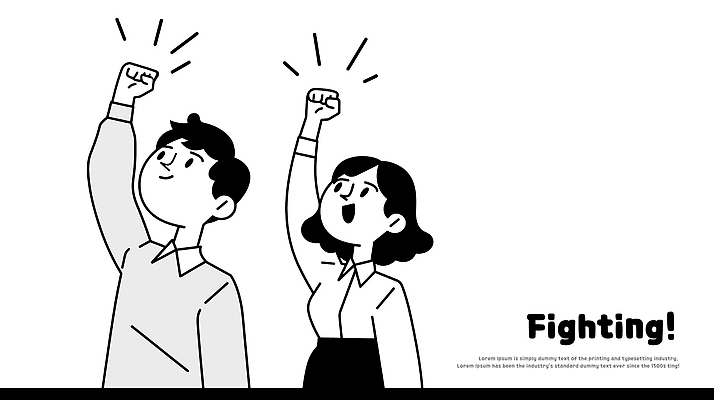 여자 남자 일러스트 응원 미소 정장 상반신 성인 두명 손들기 파이팅 직장인 성인만 국내일러스트 AI파일 직업 옷 모션 표정 사람 파일형식 벡터