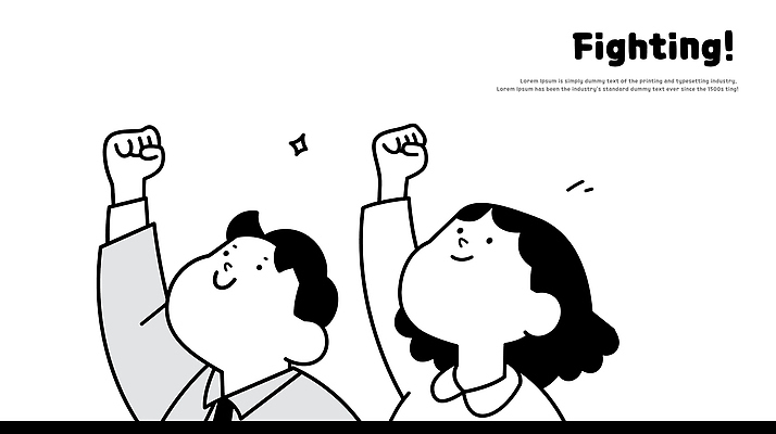 여자 남자 일러스트 응원 미소 정장 상반신 성인 두명 손들기 파이팅 직장인 성인만 국내일러스트 AI파일 직업 옷 모션 표정 사람 파일형식 벡터