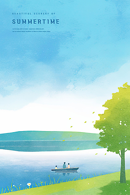 PSD 나무 여자 남자 어린이 하늘색 일러스트 가족 하늘 바람 나뭇잎 수채화 소년 성인 세명 반사 고요 여름풍경 낭만 승차 감성 조각배 흩날리기 국내일러스트 자연요소 식물 컨셉 잎 배_교통 관계 모션 날씨 사람 풍경 파란색 파일형식 여름_계절