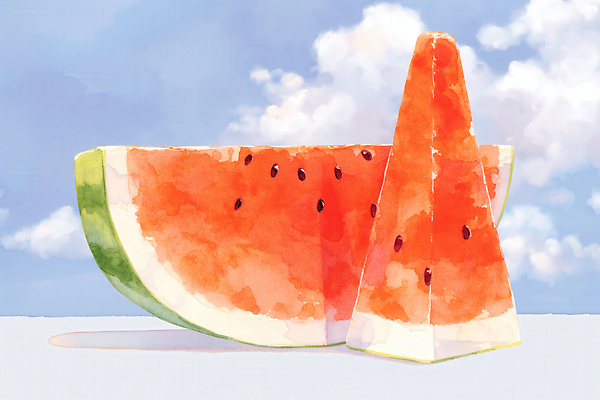 JPG 구름 일러스트 하늘 단면 수채화 그림자 사람없음 여름 햇빛 큼 수박씨 수박조각 국내일러스트 AI일러스트 AI콘텐츠 자연요소 계절 조각 수박 씨앗 태양 크기 파일형식