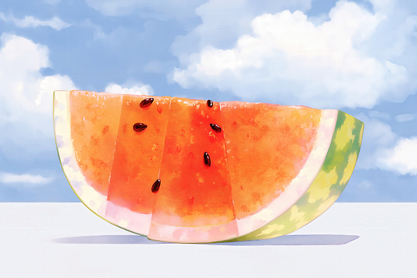 JPG 구름 일러스트 하늘 단면 수채화 그림자 사람없음 여름 햇빛 큼 수박씨 수박조각 국내일러스트 AI일러스트 AI콘텐츠 자연요소 계절 조각 수박 씨앗 태양 크기 파일형식