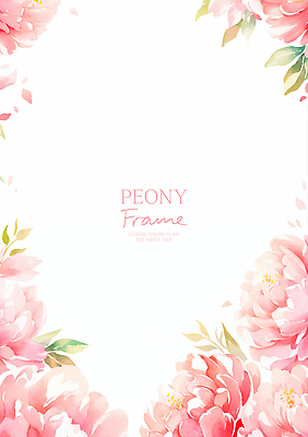 PSD 분홍색 잎 일러스트 봄꽃 수채화 프레임 사람없음 작약 국내일러스트 식물 꽃 컬러 봄 파일형식