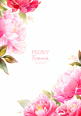 PSD 분홍색 잎 일러스트 봄꽃 수채화 프레임 사람없음 작약 국내일러스트 식물 꽃 컬러 봄 파일형식