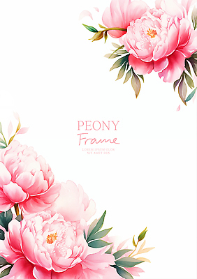 PSD 분홍색 잎 일러스트 봄꽃 수채화 프레임 사람없음 작약 국내일러스트 식물 꽃 컬러 봄 파일형식