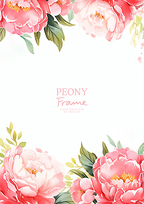 PSD 분홍색 잎 일러스트 봄꽃 수채화 프레임 사람없음 작약 국내일러스트 식물 꽃 컬러 봄 파일형식