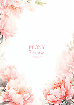 PSD 분홍색 잎 일러스트 봄꽃 수채화 프레임 사람없음 작약 국내일러스트 식물 꽃 컬러 봄 파일형식