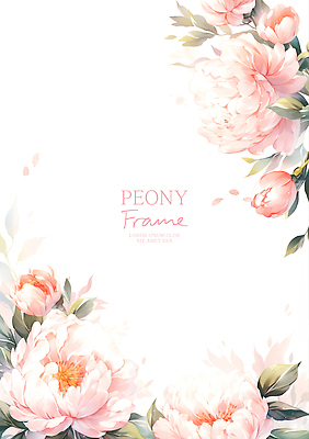 PSD 분홍색 잎 일러스트 봄꽃 수채화 프레임 사람없음 작약 국내일러스트 식물 꽃 컬러 봄 파일형식