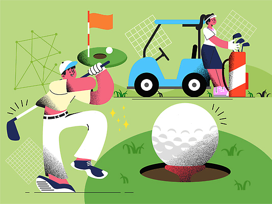 전신 여자 남자 일러스트 골프장 골프공 성인 두명 여름 운동 기댐 카트 골프채 깃발 골퍼 스윙 골프가방 골프웨어 골프카트 골프티 골프깃발 성인만 국내일러스트 AI파일 옷 계절 포즈 골프 가방 공 스포츠시설 모션 운동선수 골프용품 건강 사람 파일형식 벡터