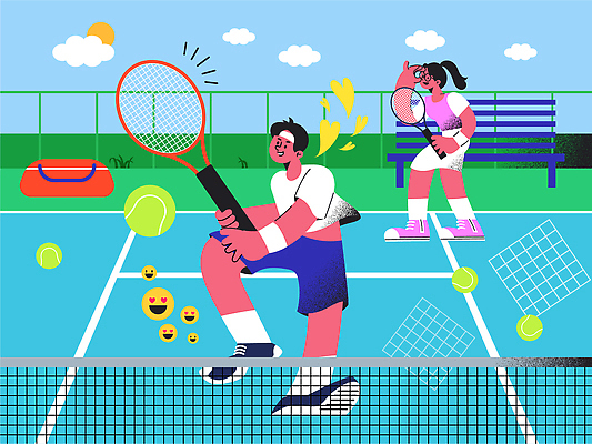 전신 구름 여자 남자 벤치 일러스트 하늘 들기 성인 두명 여름 운동 태양 하트 라켓 머리띠 테니스라켓 네트 테니스장 테니스공 이모티콘 운동가방 테니스복 성인만 안경낌 국내일러스트 AI파일 자연요소 모양 계절 안경 스포츠용품 스포츠 의자 가방 장신구 공 스포츠시설 모션 건강 사람 운동복 테니스 테니스용품 파일형식 벡터