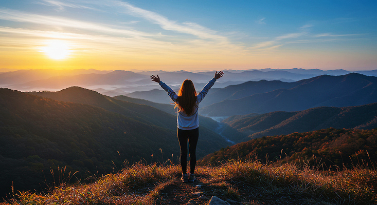 JPG 전신 구름 편집이미지 여자 행복 여유 해외여행 자연 하늘 한명 성인 뒷모습 햇빛 일출 만세 낭만 감성 혼자 성인여자한명만 혼행 경관 산맥 편집실사 AI인물포토 AI콘텐츠 자연요소 1 해외 감정 뷰포인트 여행 컨셉 모션 산 사람 풍경 태양 노을 CG 생태계 신조어 약어 여자한명만 성인여자만 파일형식 AI포토