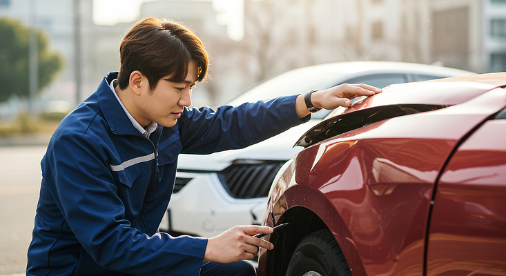 JPG 편집이미지 남자 자동차 한명 상반신 성인 햇빛 손상 만지기 충돌 점검 웅크림 자동차사고 찌그러짐 사고현장 자동차보험 의료성형뷰티 성인남자한명만 편집실사 AI인물포토 AI콘텐츠 1 육상교통 컨셉 모션 사람 태양 교통사고 사건 CG 보험 남자한명만 성인남자만 파일형식 AI포토