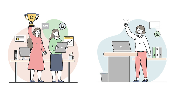 전신 여자 화분 말풍선 일러스트 성공 대화 들기 성인 세명 노트북 태블릿 손들기 모니터 우승 목표 트로피 책상 파일 시상 우승자 성인여자만 국내일러스트 AI파일 가구 컨셉 모션 말하기 사람 전자제품 스마트기기 컴퓨터 최고 상_우승 여자만 성인만 파일형식 벡터