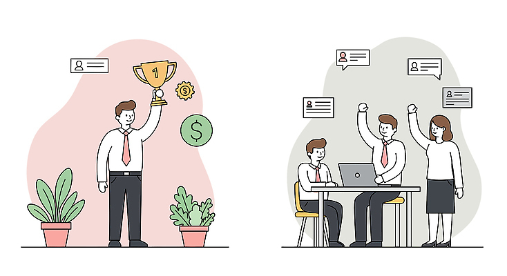 전신 여자 남자 화분 말풍선 잎 의자 일러스트 성공 대화 들기 앉기 정장 여러명 성인 노트북 손들기 달러 우승 직장인 목표 트로피 책상 시상 우승자 성인만 국내일러스트 AI파일 식물 직업 옷 가구 다수 컨셉 돈 모션 말하기 사람 전자제품 최고 상_우승 파일형식 벡터